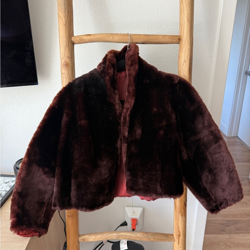 Vintage Plush Dark Brown Cropped Real Fur Jacket
